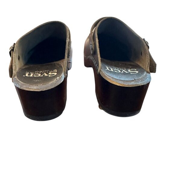 Sven Original Dark Metallic Gray Leather Wooden Clogs Size 40 US 8.5/9 - Picture 6 of 10
